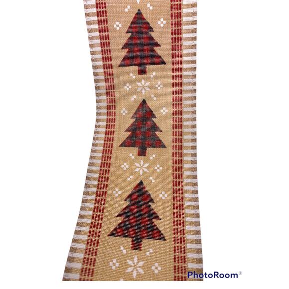 2.5” Red & Black Buffalo Check Plaid Beige Christmas Tree Snowflake Ribbon Bow - Picture 3 of 3
